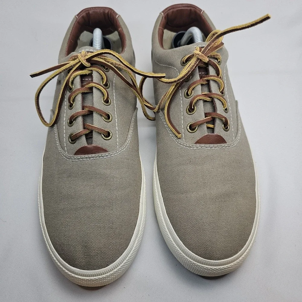 Polo Ralph Lauren Vaughn Canvas Sneakers Men's 11.5D Beige Brown Leather Lace Up
